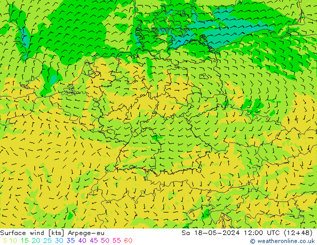 wiatr 10 m Arpege-eu so. 18.05.2024 12 UTC