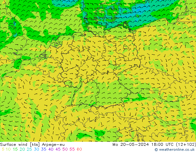 Wind 10 m Arpege-eu ma 20.05.2024 18 UTC