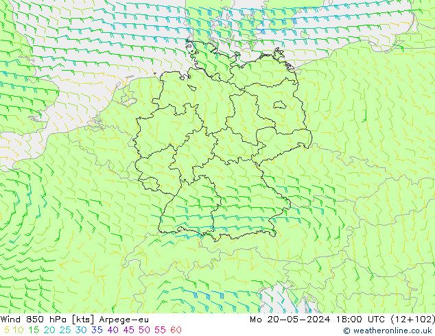wiatr 850 hPa Arpege-eu pon. 20.05.2024 18 UTC