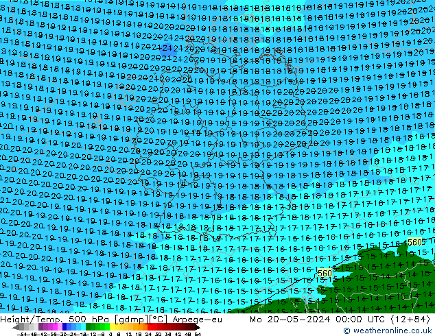 Géop./Temp. 500 hPa Arpege-eu lun 20.05.2024 00 UTC