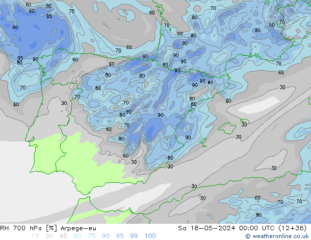 RH 700 hPa Arpege-eu Sáb 18.05.2024 00 UTC