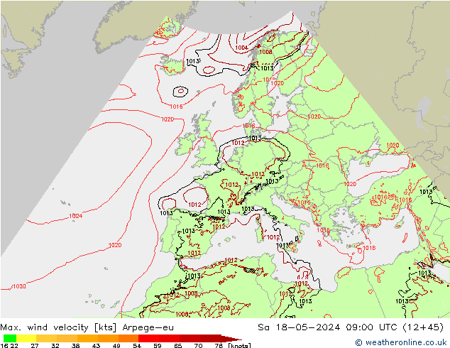 Max. wind velocity Arpege-eu sáb 18.05.2024 09 UTC