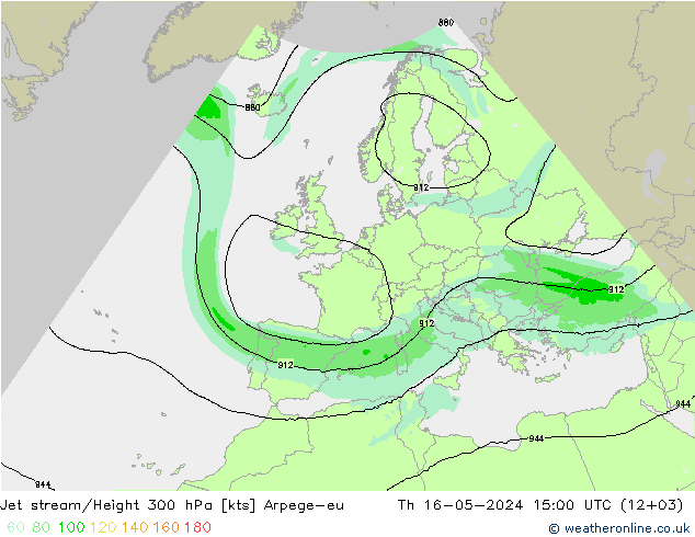 Corriente en chorro Arpege-eu jue 16.05.2024 15 UTC