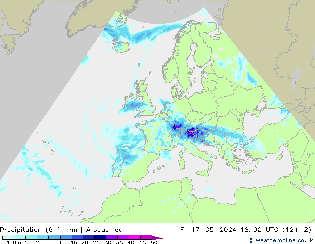 Precipitación (6h) Arpege-eu vie 17.05.2024 00 UTC