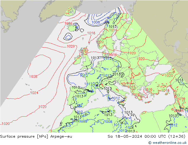 Presión superficial Arpege-eu sáb 18.05.2024 00 UTC