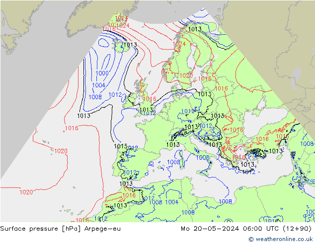 Surface pressure Arpege-eu Mo 20.05.2024 06 UTC