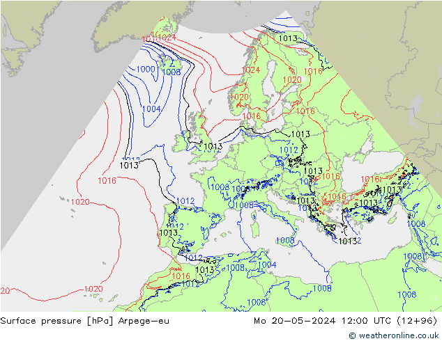 Surface pressure Arpege-eu Mo 20.05.2024 12 UTC