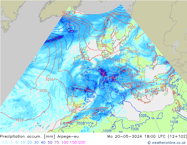 Precipitation accum. Arpege-eu lun 20.05.2024 18 UTC