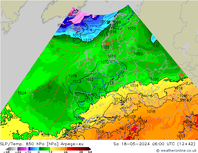 SLP/Temp. 850 hPa Arpege-eu So 18.05.2024 06 UTC