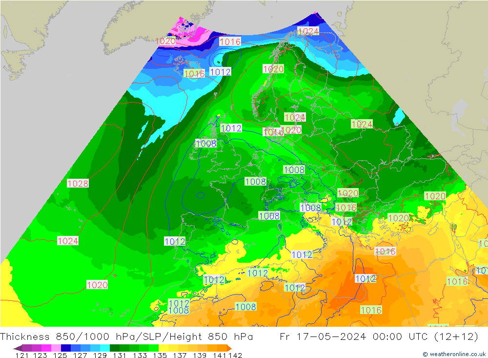 Thck 850-1000 hPa Arpege-eu Sex 17.05.2024 00 UTC