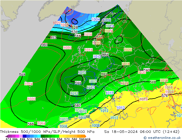 Thck 500-1000гПа Arpege-eu сб 18.05.2024 06 UTC