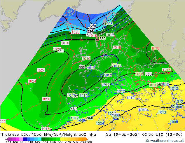 Schichtdicke 500-1000 hPa Arpege-eu So 19.05.2024 00 UTC