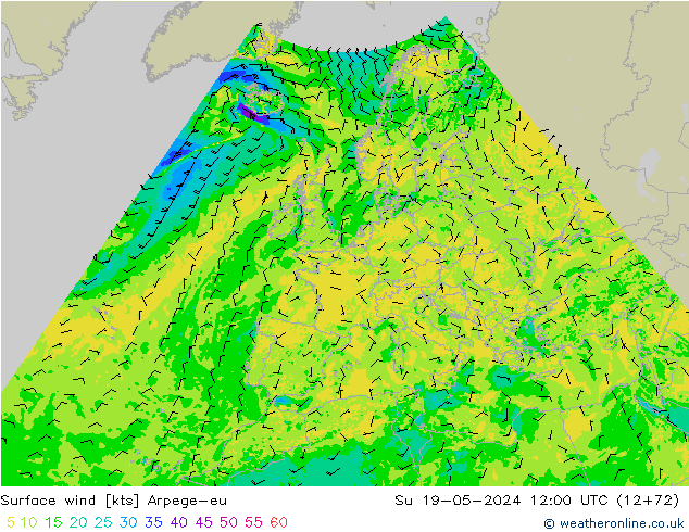Surface wind Arpege-eu Su 19.05.2024 12 UTC