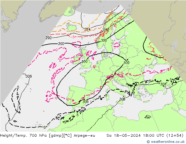 Height/Temp. 700 hPa Arpege-eu sab 18.05.2024 18 UTC