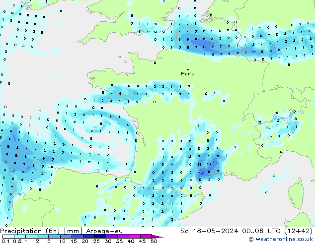 Precipitation (6h) Arpege-eu Sa 18.05.2024 06 UTC