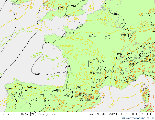 Theta-e 850hPa Arpege-eu Sáb 18.05.2024 18 UTC