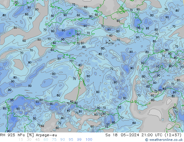 RH 925 hPa Arpege-eu Sa 18.05.2024 21 UTC