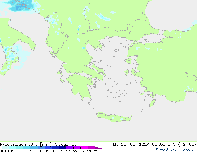 Precipitation (6h) Arpege-eu Po 20.05.2024 06 UTC