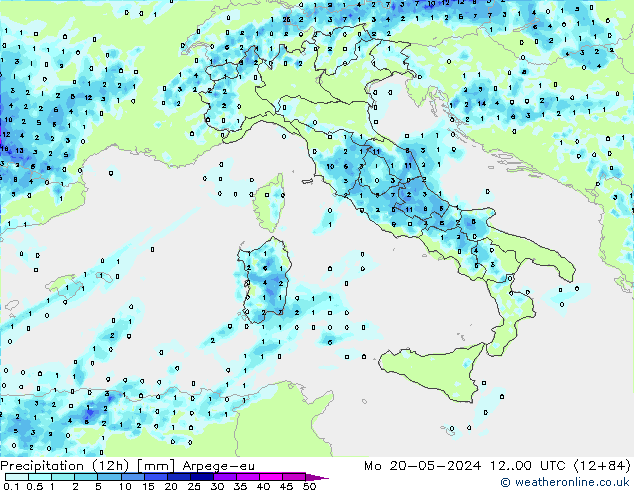 Precipitation (12h) Arpege-eu Mo 20.05.2024 00 UTC