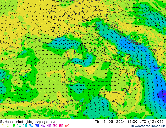 Surface wind Arpege-eu Th 16.05.2024 18 UTC