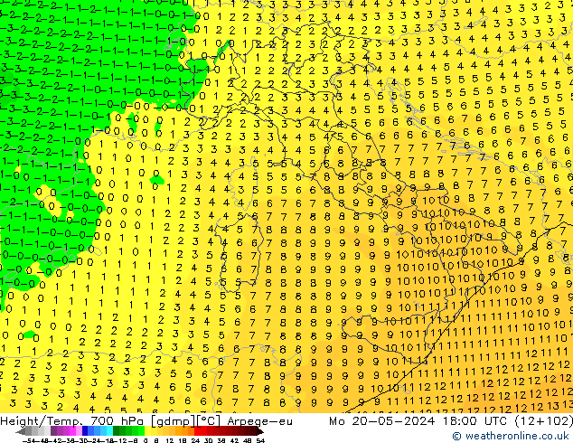 Hoogte/Temp. 700 hPa Arpege-eu ma 20.05.2024 18 UTC