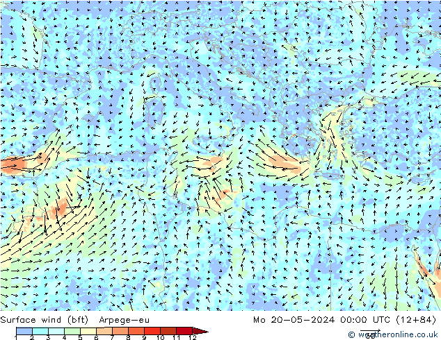 Vento 10 m (bft) Arpege-eu lun 20.05.2024 00 UTC