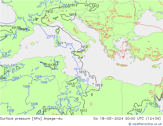 Pressione al suolo Arpege-eu sab 18.05.2024 00 UTC