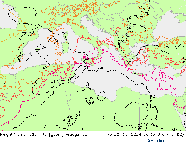 Hoogte/Temp. 925 hPa Arpege-eu ma 20.05.2024 06 UTC