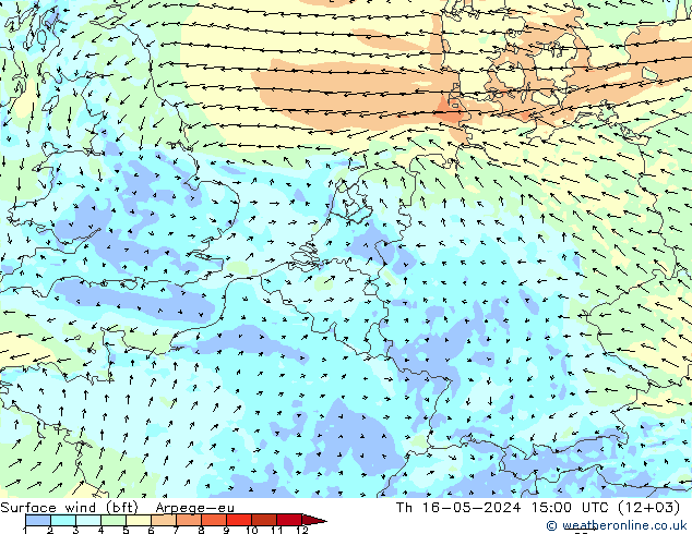 Rüzgar 10 m (bft) Arpege-eu Per 16.05.2024 15 UTC