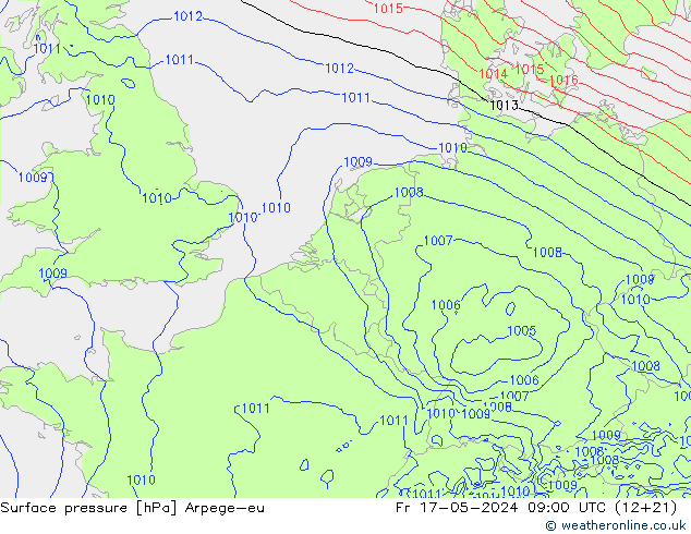 Pressione al suolo Arpege-eu ven 17.05.2024 09 UTC