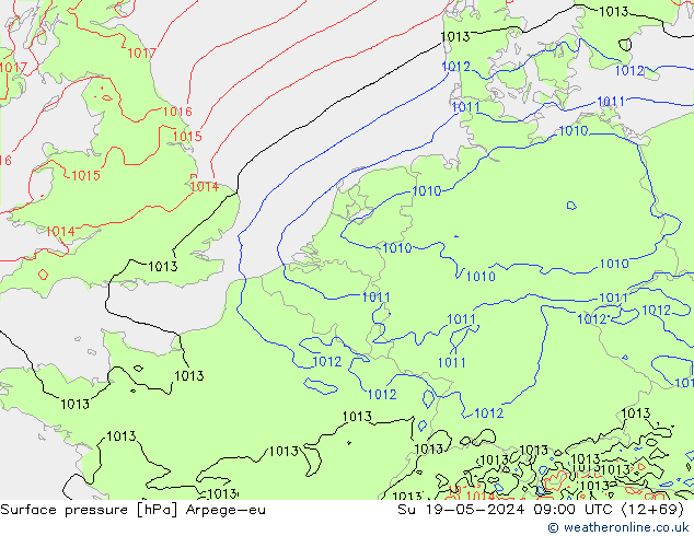 Presión superficial Arpege-eu dom 19.05.2024 09 UTC