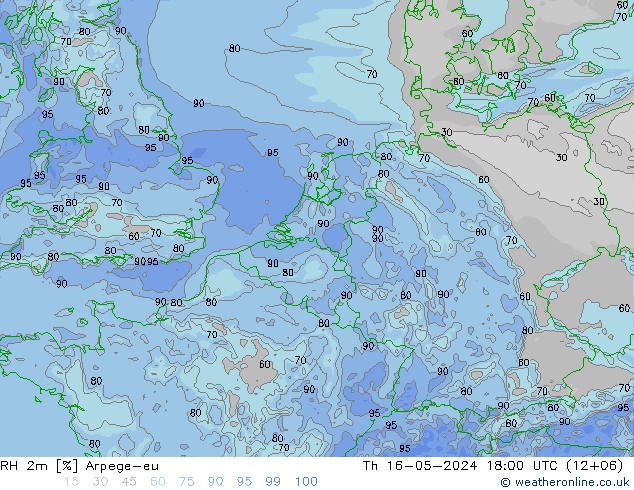RH 2m Arpege-eu 星期四 16.05.2024 18 UTC