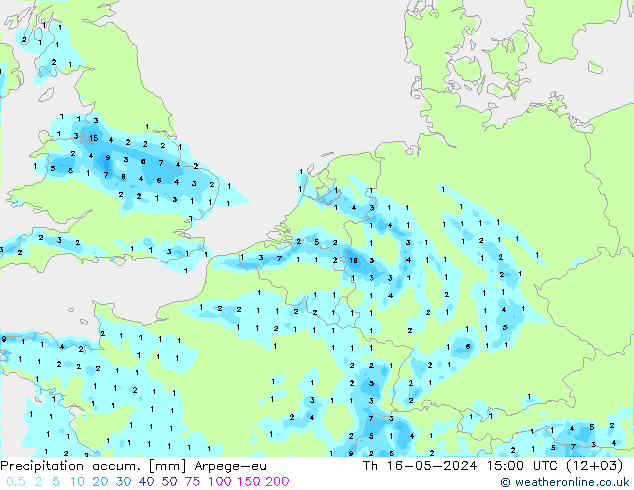 Precipitation accum. Arpege-eu 星期四 16.05.2024 15 UTC