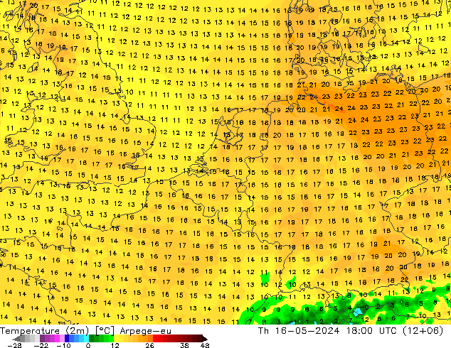 温度图 Arpege-eu 星期四 16.05.2024 18 UTC