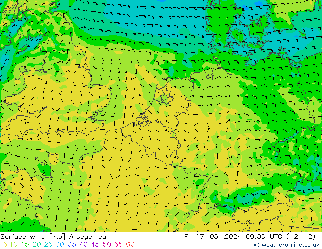 wiatr 10 m Arpege-eu pt. 17.05.2024 00 UTC