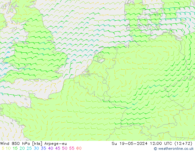 Wind 850 hPa Arpege-eu Su 19.05.2024 12 UTC