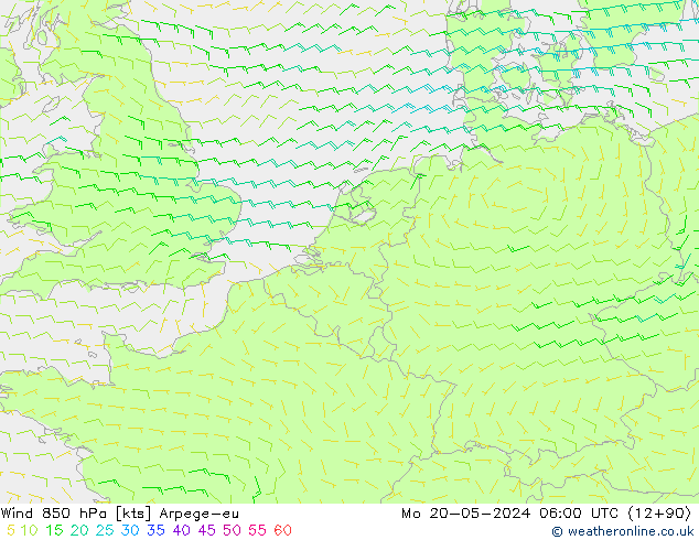 Wind 850 hPa Arpege-eu Mo 20.05.2024 06 UTC