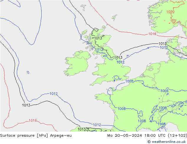 Atmosférický tlak Arpege-eu Po 20.05.2024 18 UTC