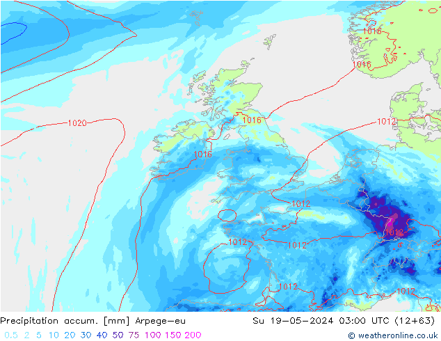 Precipitation accum. Arpege-eu Su 19.05.2024 03 UTC