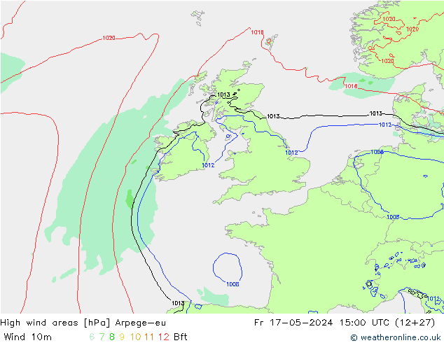 High wind areas Arpege-eu ven 17.05.2024 15 UTC