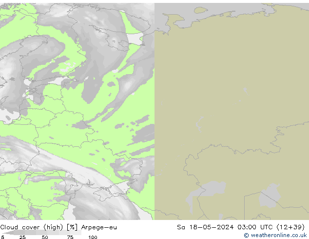 Cloud cover (high) Arpege-eu Sa 18.05.2024 03 UTC