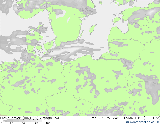 nízká oblaka Arpege-eu Po 20.05.2024 18 UTC