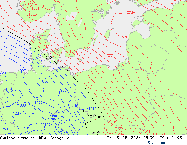 приземное давление Arpege-eu чт 16.05.2024 18 UTC