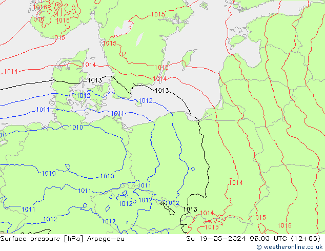 Pressione al suolo Arpege-eu dom 19.05.2024 06 UTC