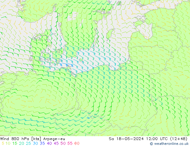 Wind 850 hPa Arpege-eu Sa 18.05.2024 12 UTC