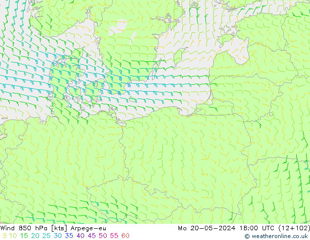 Vent 850 hPa Arpege-eu lun 20.05.2024 18 UTC