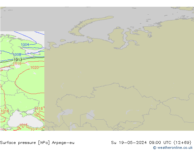 Pressione al suolo Arpege-eu dom 19.05.2024 09 UTC