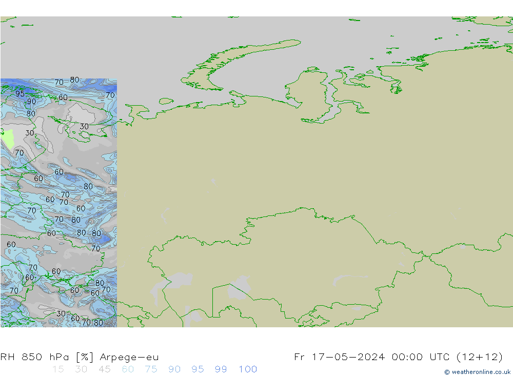 RH 850 гПа Arpege-eu пт 17.05.2024 00 UTC