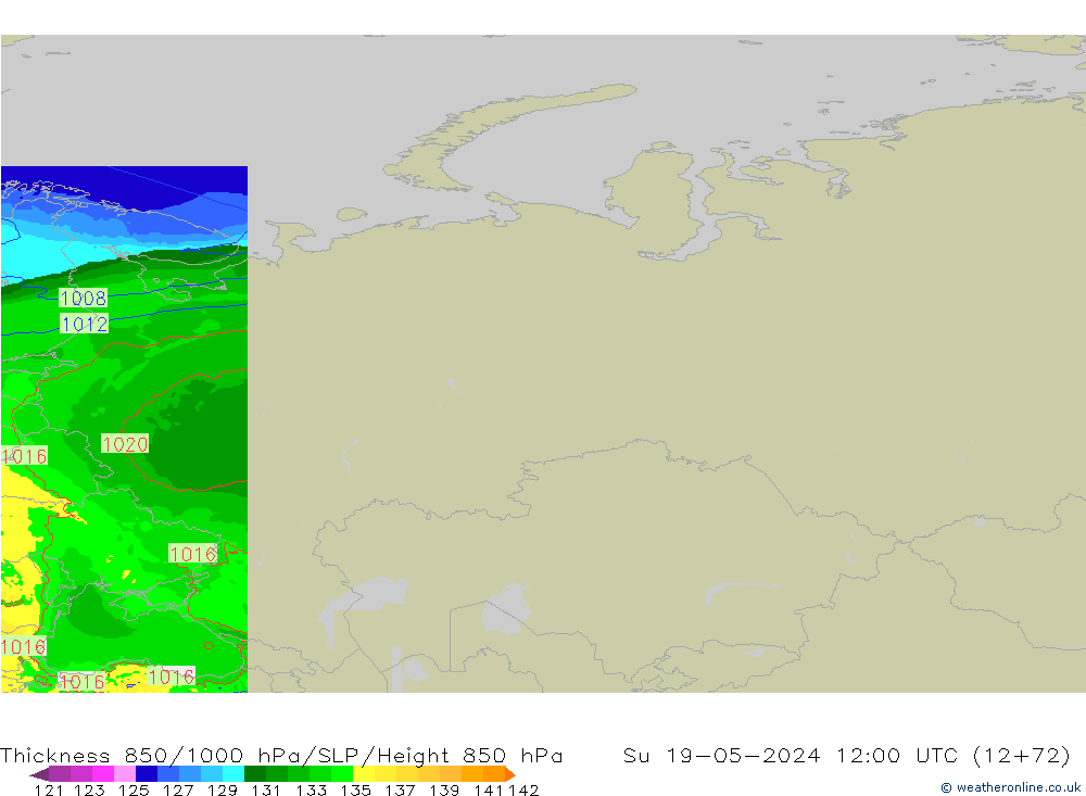 Thck 850-1000 гПа Arpege-eu Вс 19.05.2024 12 UTC