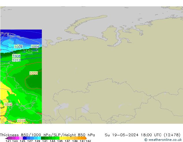 Thck 850-1000 hPa Arpege-eu Su 19.05.2024 18 UTC